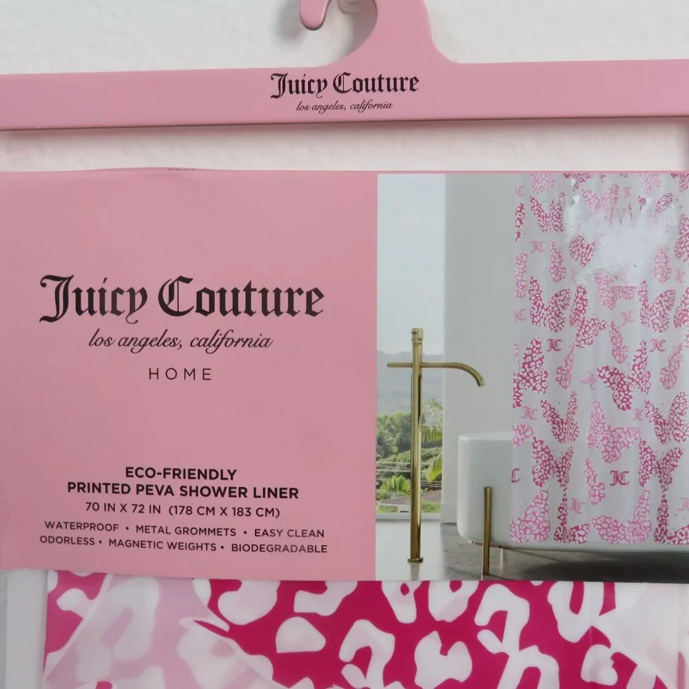 (#117) Juicy Couture PEVA Pink Butterfly Shower Curtain Liner Bathroom 70x72